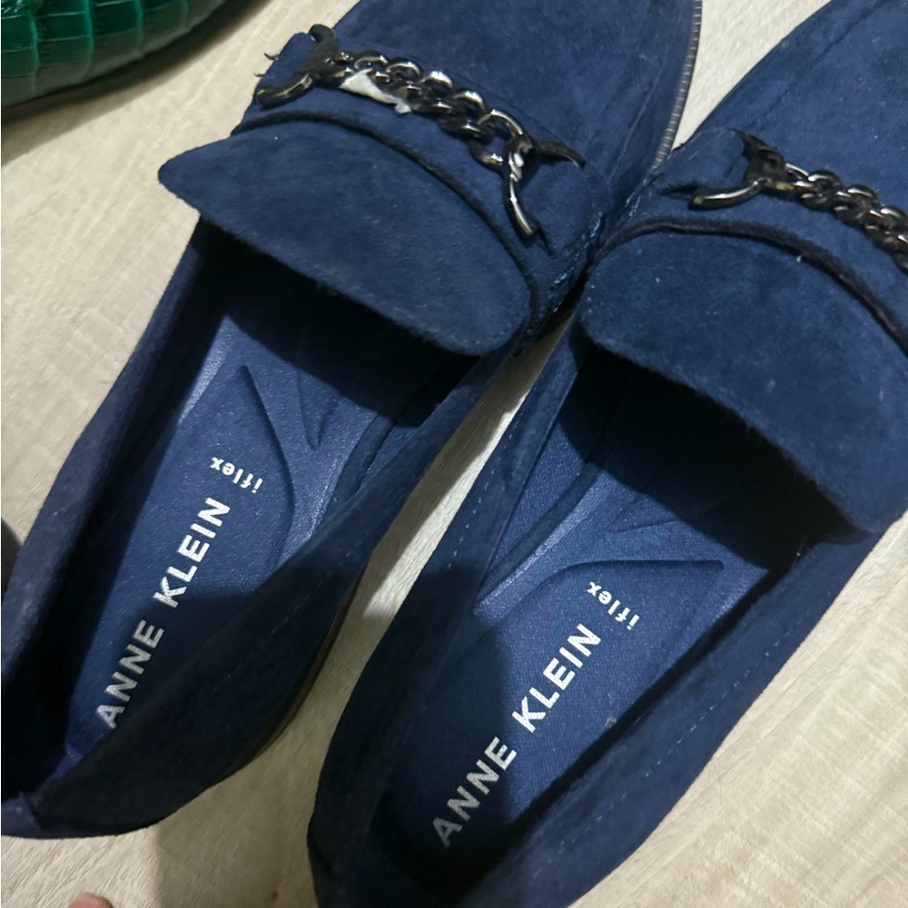 Anne Klein Dark Blue Suede Loafers